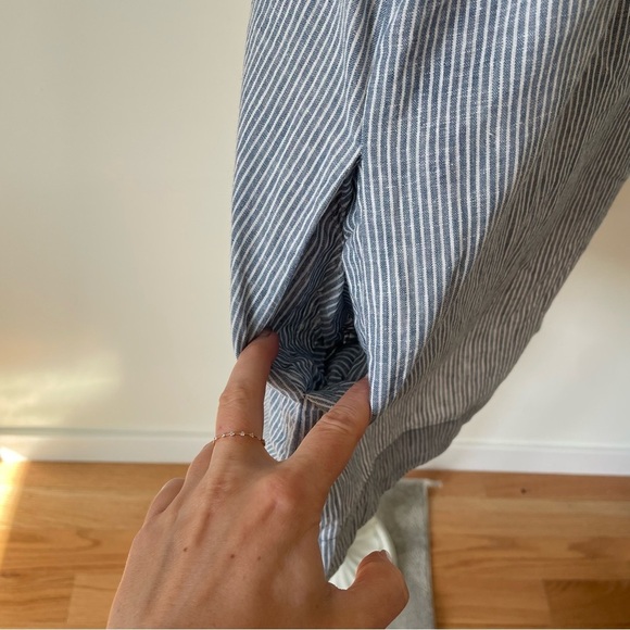 Free People Off Poplin Blue Stripe Chambray Combo Lace Up Mini Dress EUC Size S - Picture 9 of 12